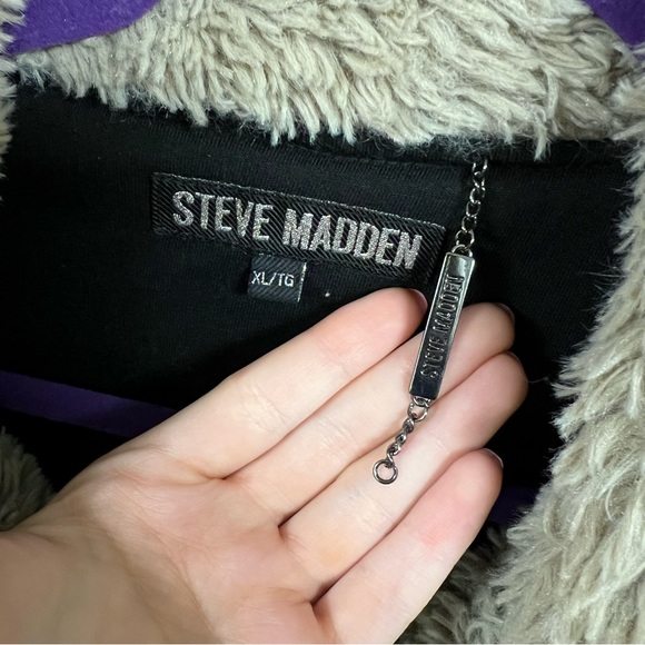 Steve Madden women’s black/gray fuzzy fleece button up winter coat - Picture 3 of 4